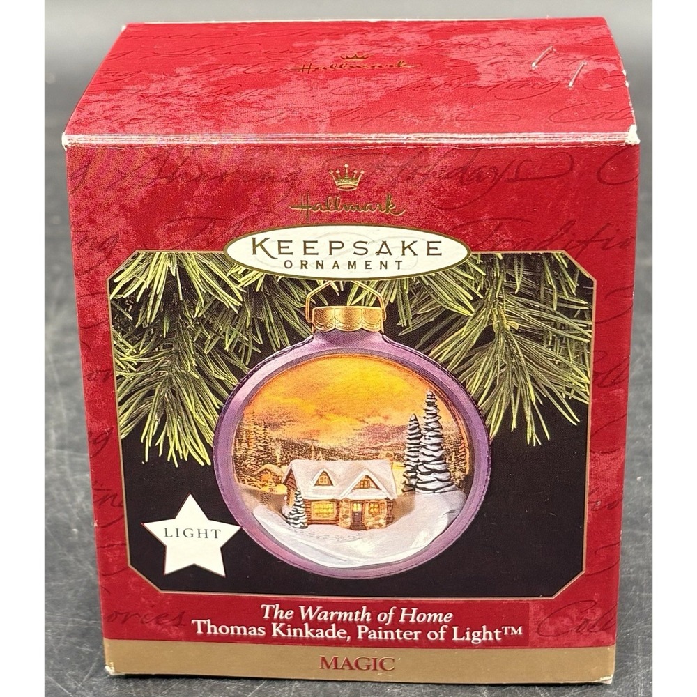 Vtg 1997 Hallmark THE WARMTH OF HOME Magic Ornament THOMAS KINKADE Scene Lighted
